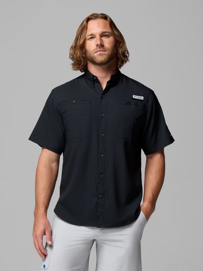 Men's Black Columbia Pfg Tamiami Short Sleeve Shirt Omni-Shade, Omni-Wick, Xxl